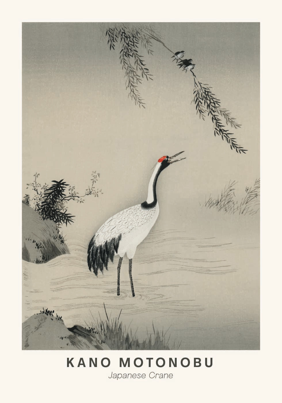 Japanese Crane Illustration Kano Motonobu Poster - Posterbox.dk