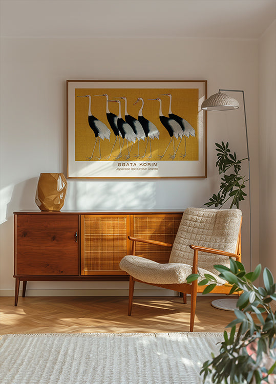 Japanese Red Crown Cranes, Ogata Korin Poster - Posterbox.dk