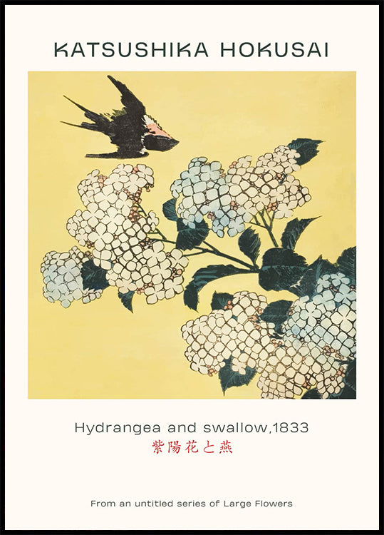 Katsushika Hokusai - Hydrangea and Swallow Poster - Posterbox.dk
