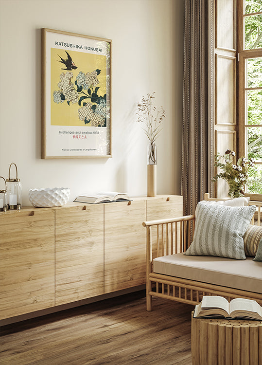 Katsushika Hokusai - Hydrangea and Swallow Poster - Posterbox.dk