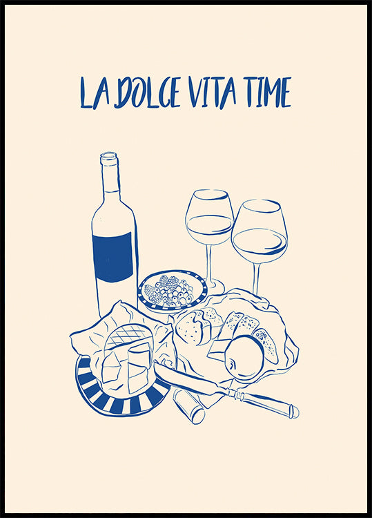 La Dolce Vita Time Print, Wine and Cheese Platter Poster - Posterbox.dk