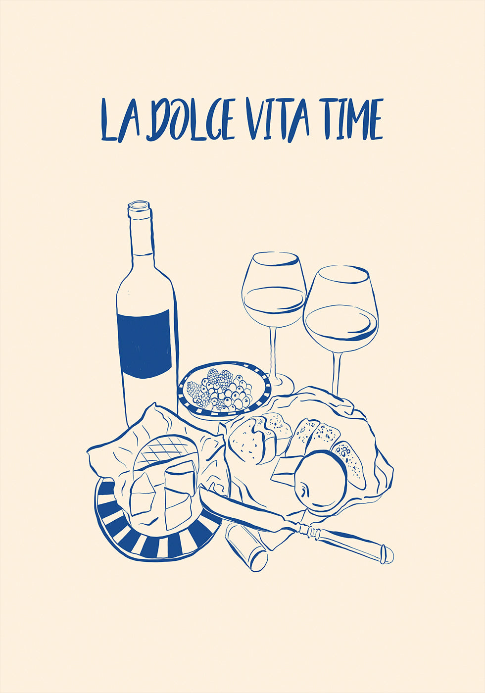 La Dolce Vita Time Print, Wine and Cheese Platter Poster - Posterbox.dk