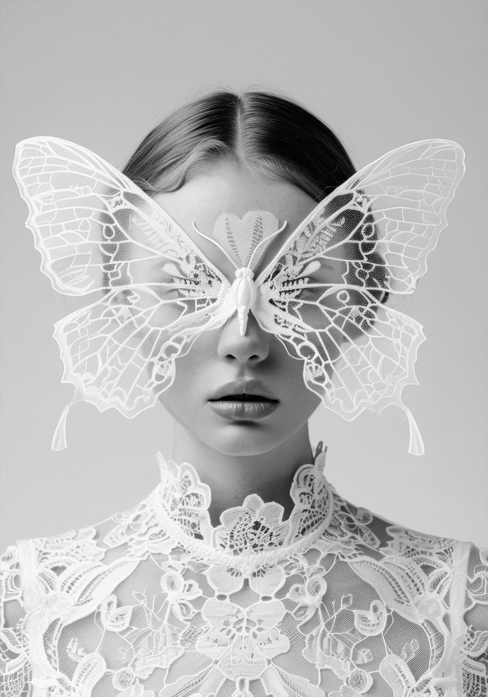 Lady in White with Butterfly Mask Poster - Posterbox.dk