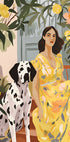 Lady in Yellow with Dalmatian, floral summer portrait Print Poster - Posterbox.dk
