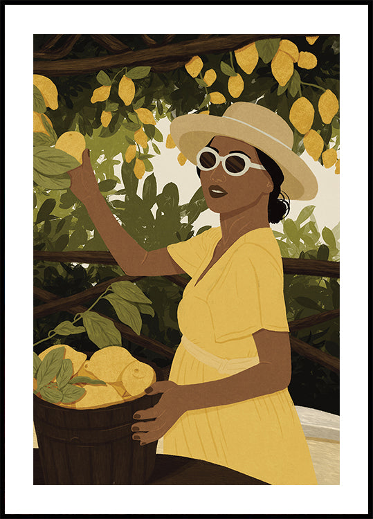 Lemon Garden Woman, Summer Citrus Harvest Poster - Posterbox.dk