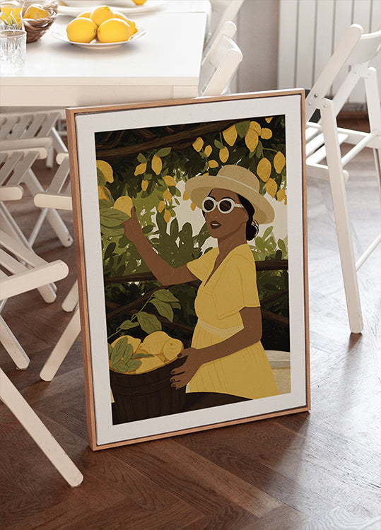 Lemon Garden Woman, Summer Citrus Harvest Poster - Posterbox.dk