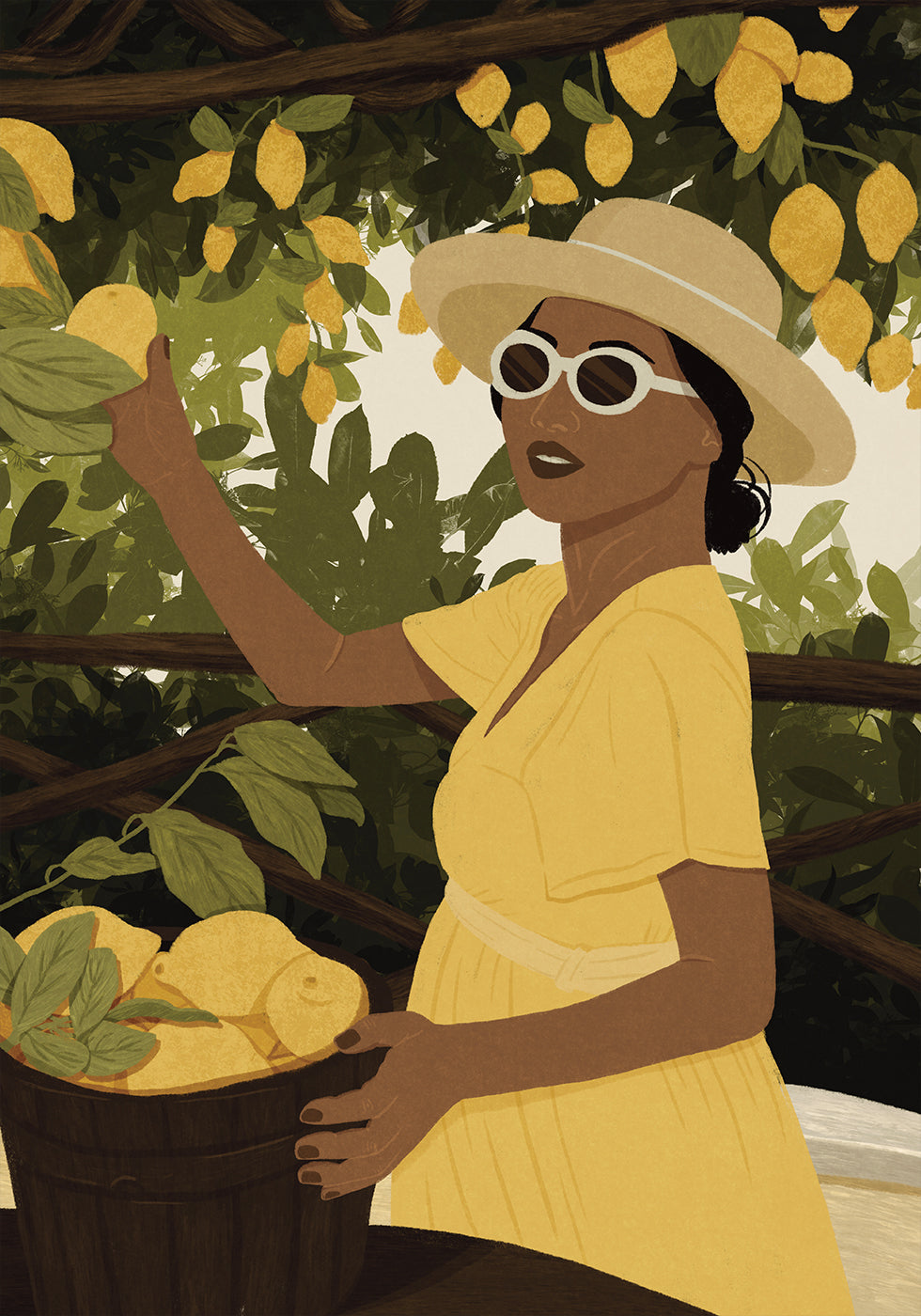Lemon Garden Woman, Summer Citrus Harvest Poster - Posterbox.dk
