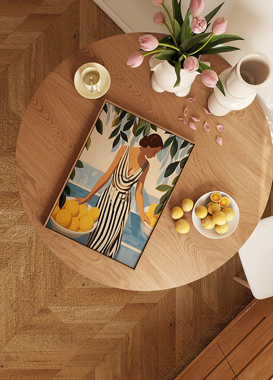 Lemon Lady, Striped Dress, Coastal Glamor Poster - Posterbox.dk