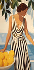Lemon Lady, Striped Dress, Coastal Glamor Poster - Posterbox.dk
