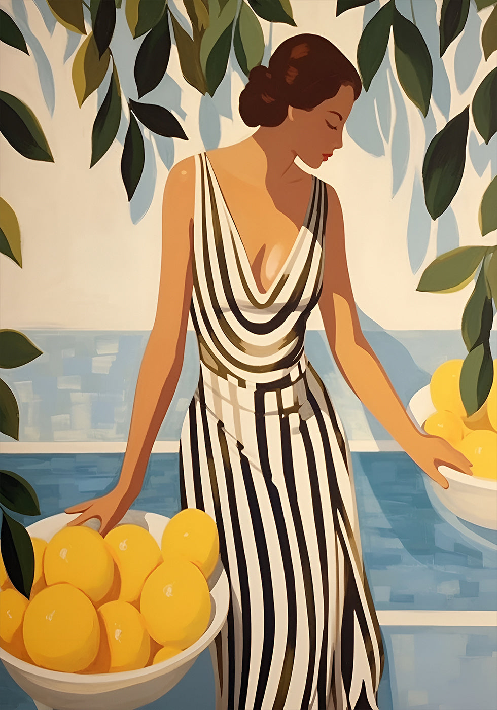 Lemon Lady, Striped Dress, Coastal Glamor Poster - Posterbox.dk
