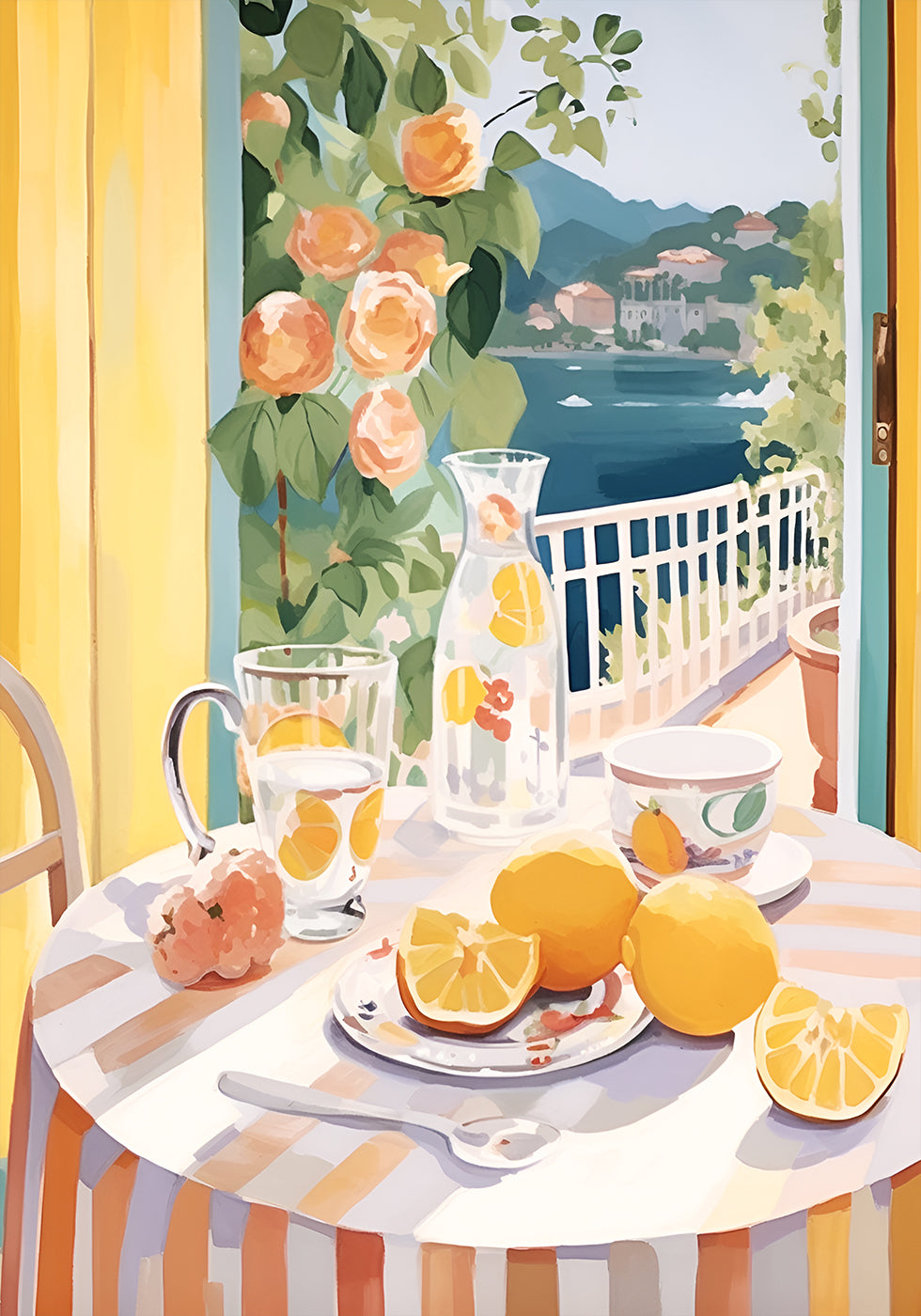 Lemon Morning on the Terrace, Mediterranean Summer Poster - Posterbox.dk
