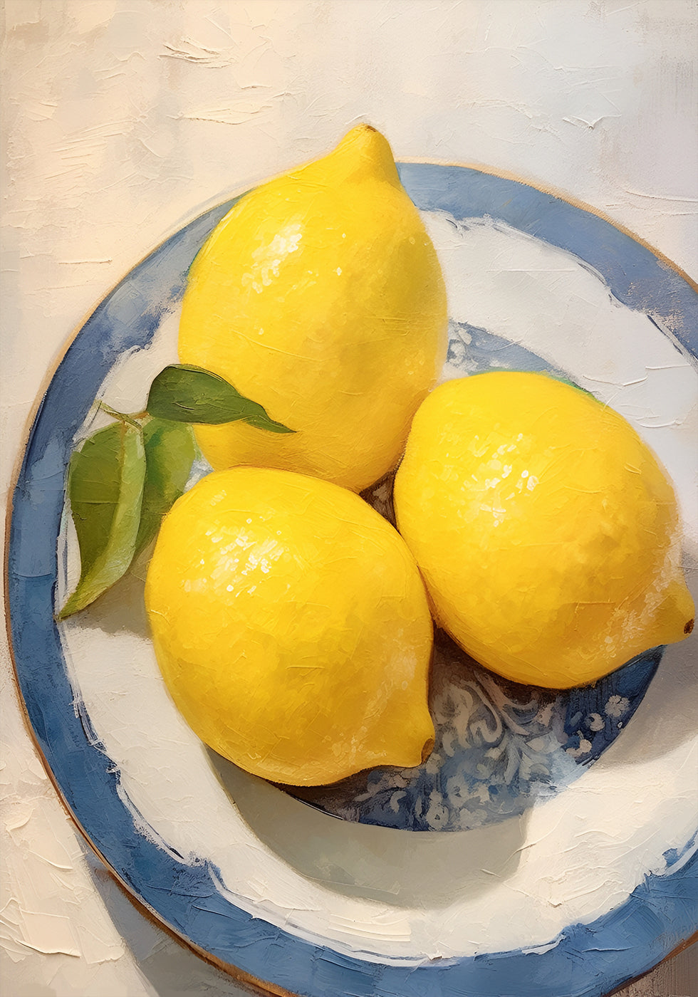 Lemon Still Life, Blue Rimmed Plate Poster - Posterbox.dk