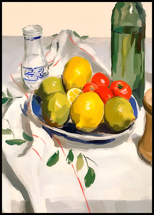 Lemons and Tomatoes, rustic kitchen still life Poster - Posterbox.dk