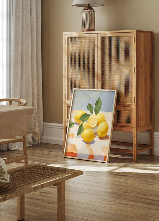 Lemons on Checkered Table, citrus fruit Poster - Posterbox.dk