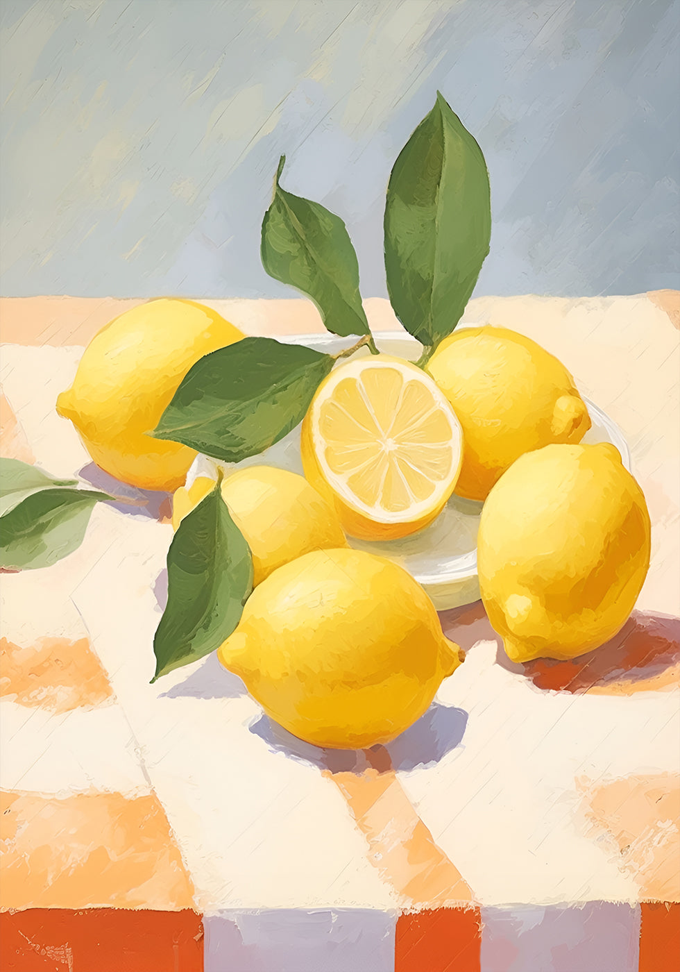 Lemons on Checkered Table, citrus fruit Poster - Posterbox.dk