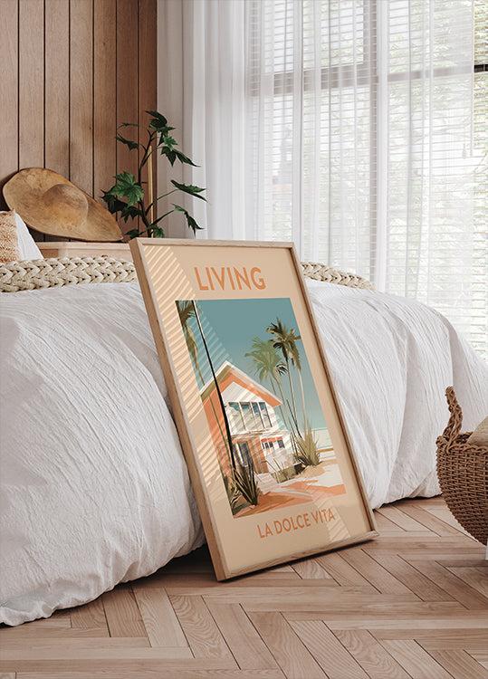 Living La Dolce Vita, retro beach house Poster - Posterbox.dk