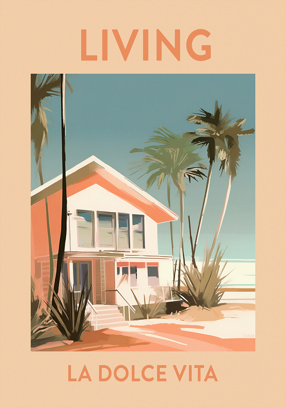 Living La Dolce Vita, retro beach house Poster - Posterbox.dk