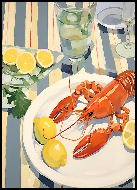 Lobster Lunch, Lemon and Linen, Coastal Table Scene Poster - Posterbox.dk