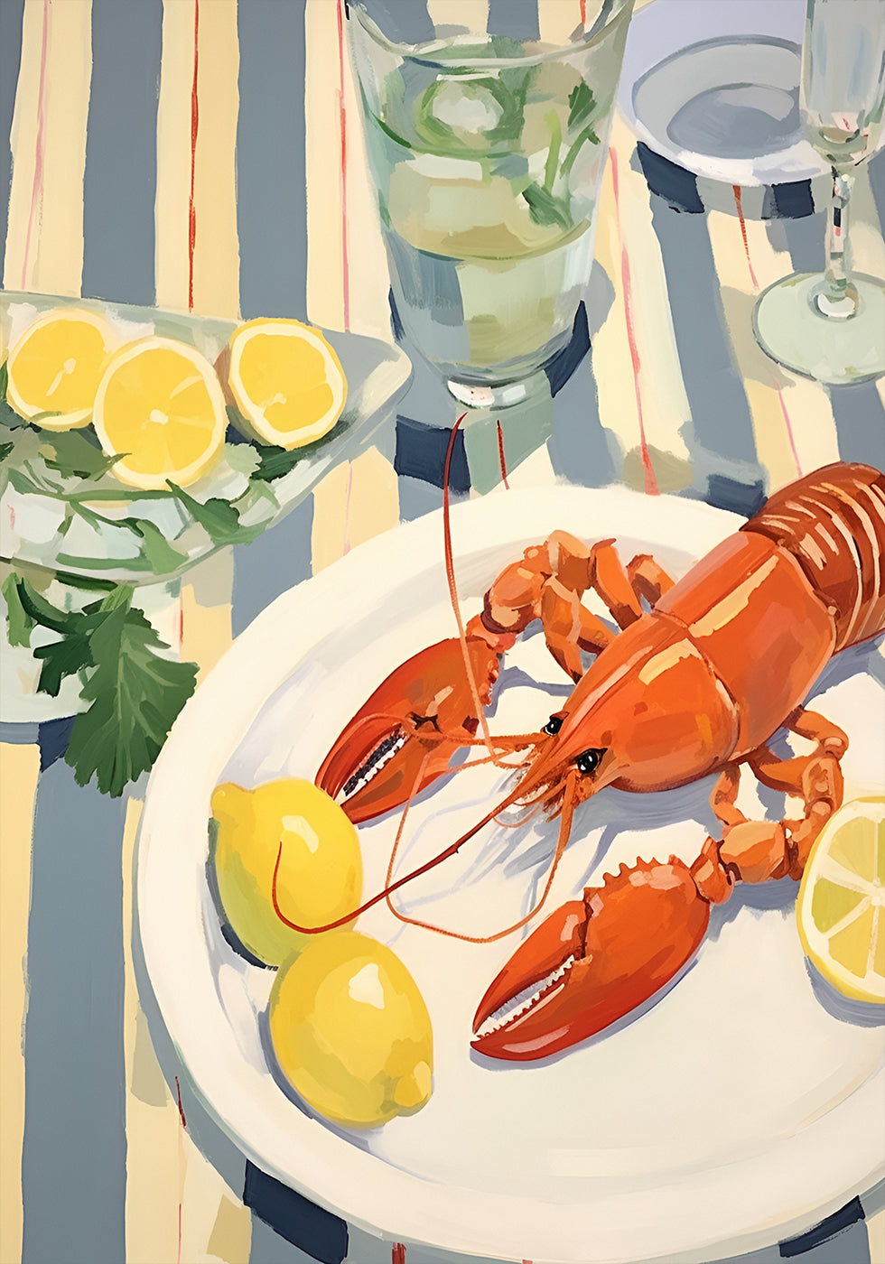 Lobster Lunch, Lemon and Linen, Coastal Table Scene Poster - Posterbox.dk