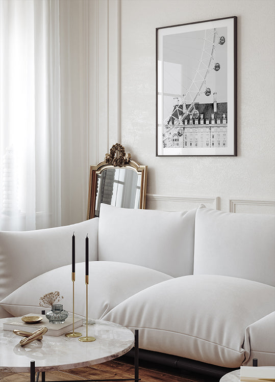 London Eye in Black and White Poster - Posterbox.dk