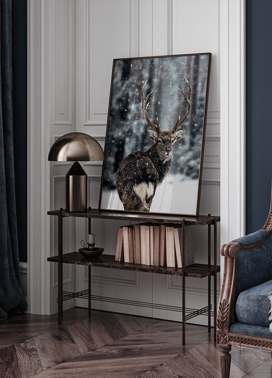 Majestic Deer in Snow Poster - Posterbox.dk