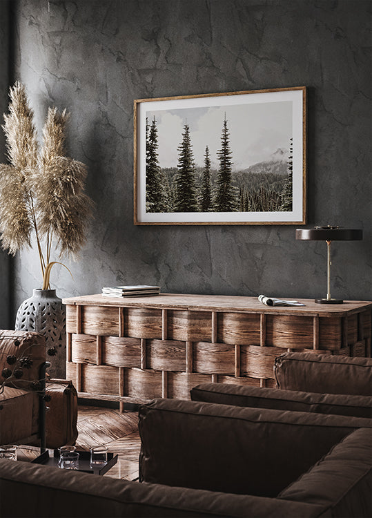 Majestic Fir Trees in the Mountains Poster - Posterbox.dk