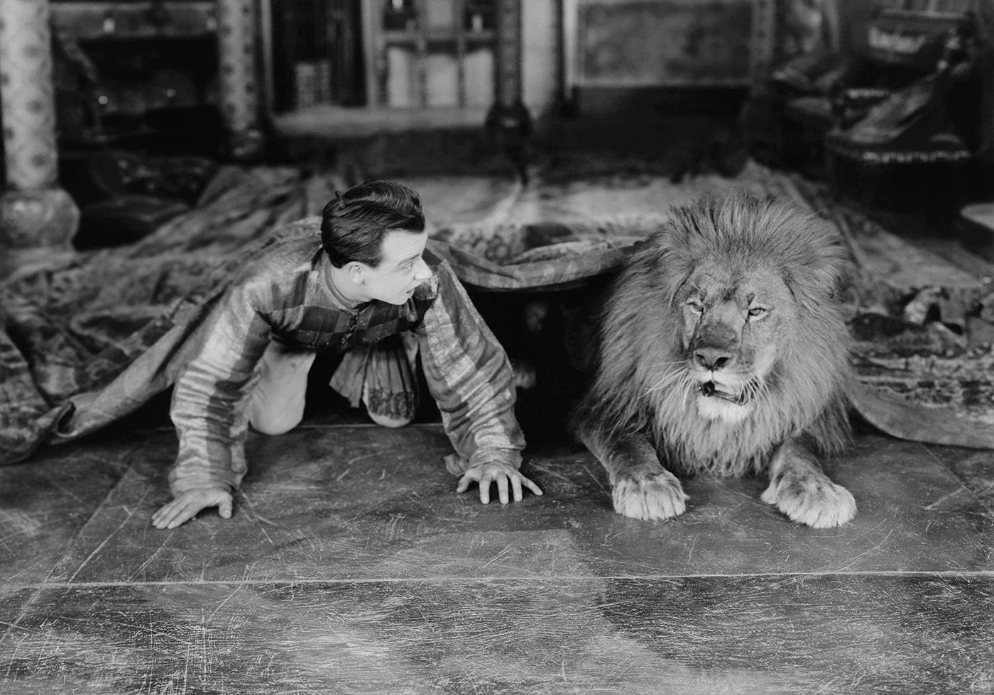 Man with Lion - Classic Black and White Poster - Posterbox.dk