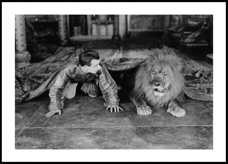 Man with Lion - Classic Black and White Poster - Posterbox.dk