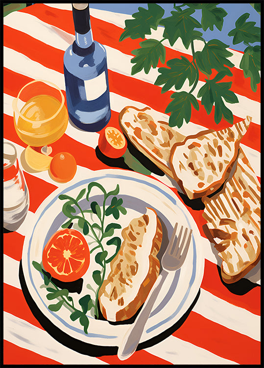 Mediterranean Brunch, Striped Tablecloth Poster - Posterbox.dk