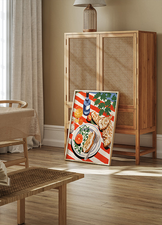 Mediterranean Brunch, Striped Tablecloth Poster - Posterbox.dk