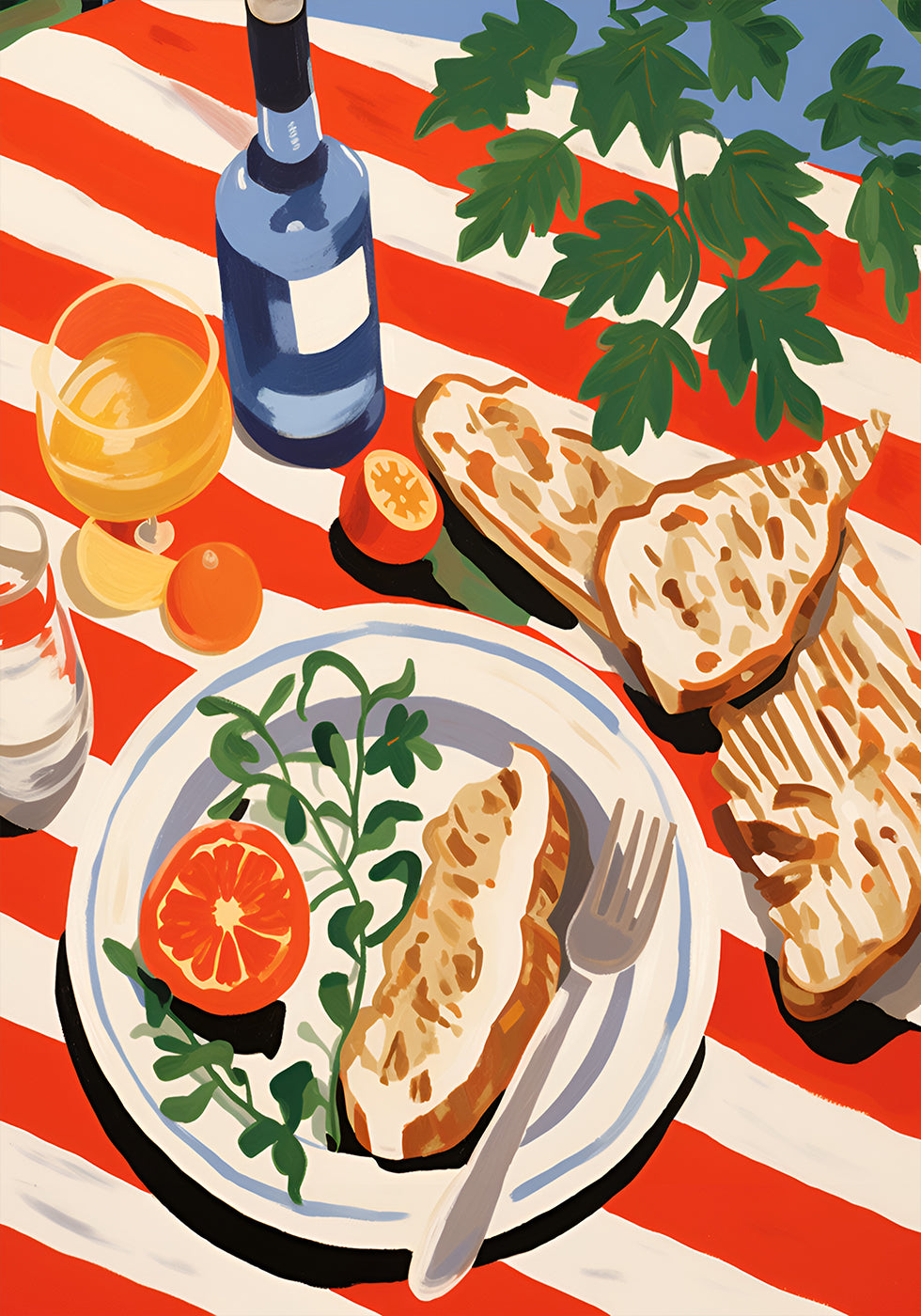 Mediterranean Brunch, Striped Tablecloth Poster - Posterbox.dk
