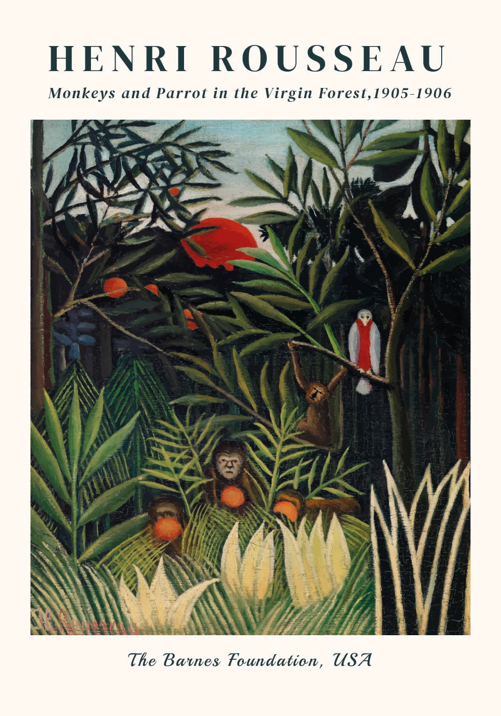 Monkeys and Parrot in the Virgin Forest Poster - Posterbox.dk