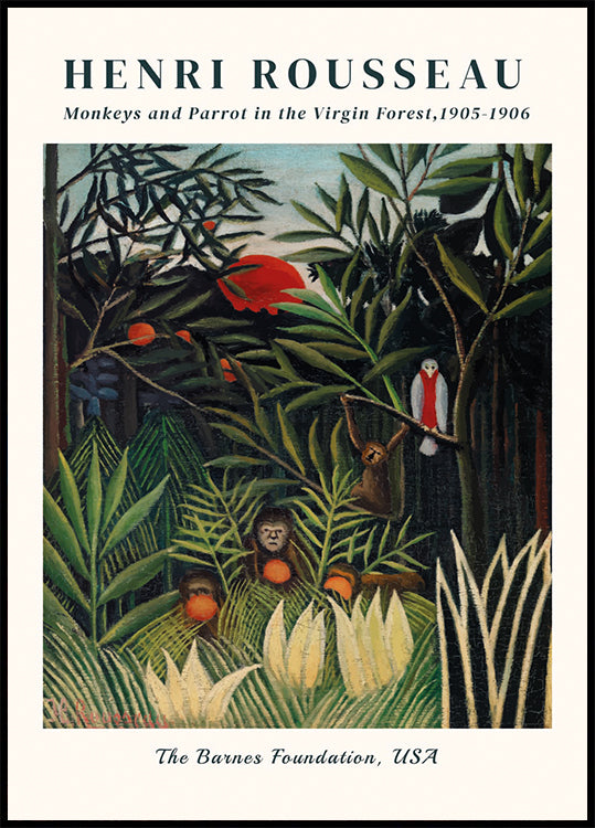 Monkeys and Parrot in the Virgin Forest Poster - Posterbox.dk