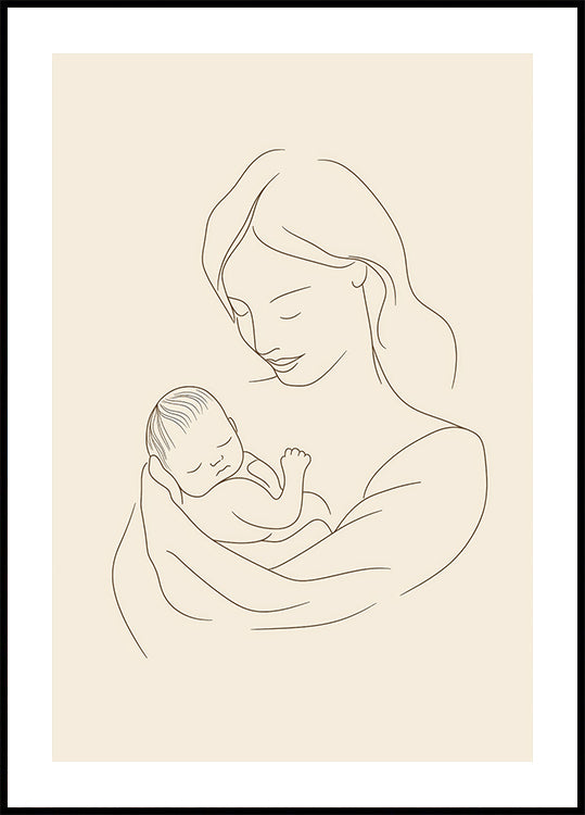Mother and Baby Line Drawing Poster - Posterbox.dk