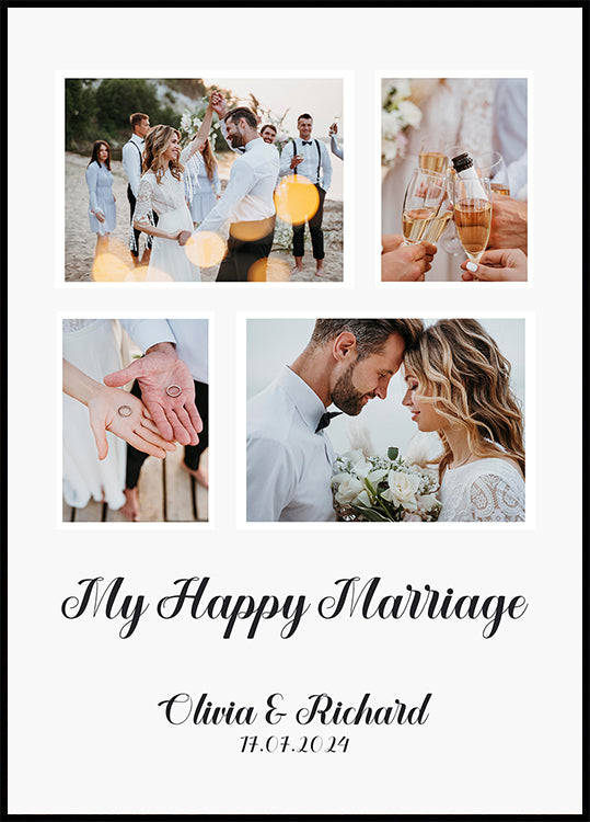 My Happy Marriage, Personalized Wedding Photo Collage Poster - Posterbox.dk