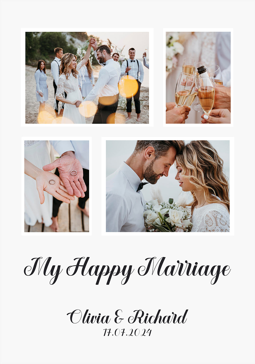 My Happy Marriage, Personalized Wedding Photo Collage Poster - Posterbox.dk