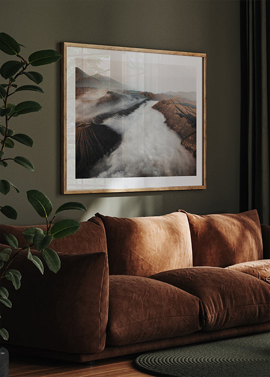 Mystical Gunung Bromo: A Serene Volcano in the Mist Poster - Posterbox.dk