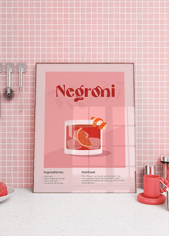 Negroni Cocktail Poster, Minimalist Drink Recipe Poster - Posterbox.dk
