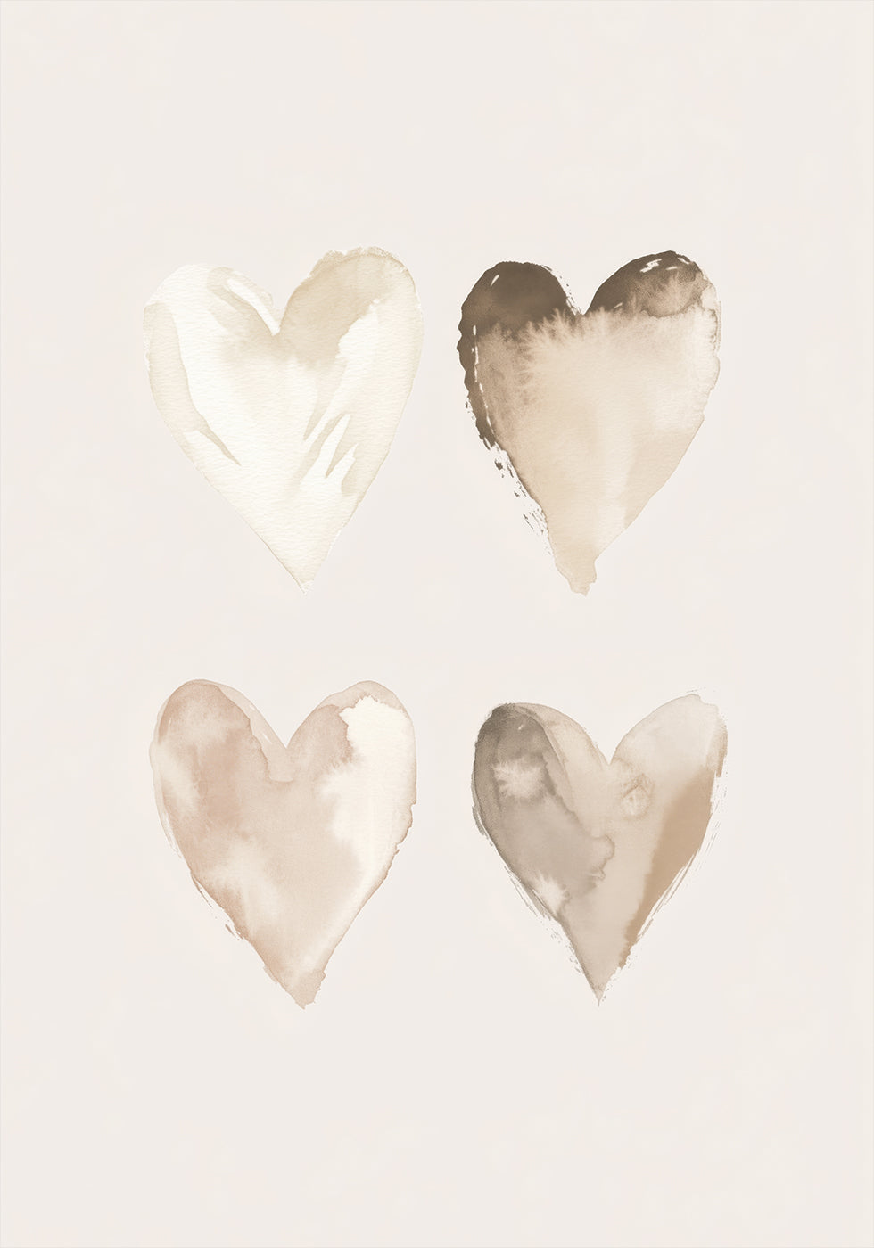 Neutral Watercolor Hearts, Beige Tones, Kids Poster - Posterbox.dk