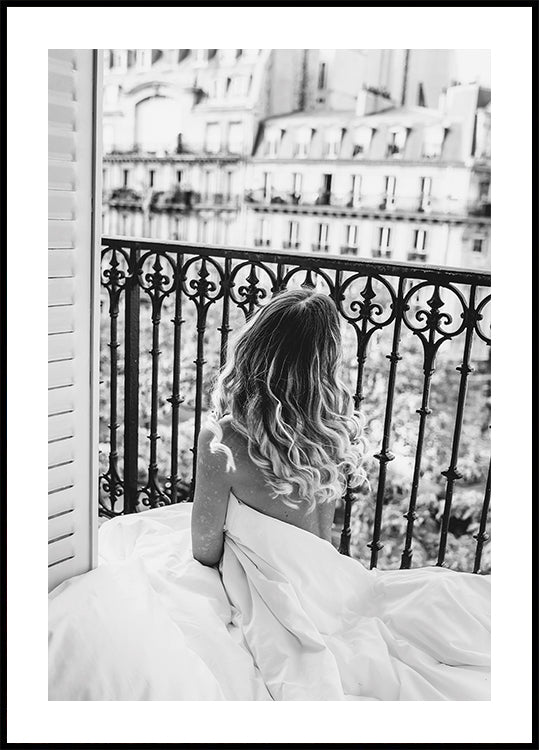 Paris Morning Balcony B&W Poster - Posterbox.dk