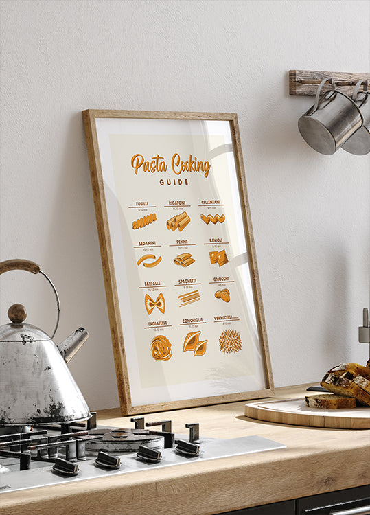 Pasta Cooking Guide Poster - Posterbox.dk