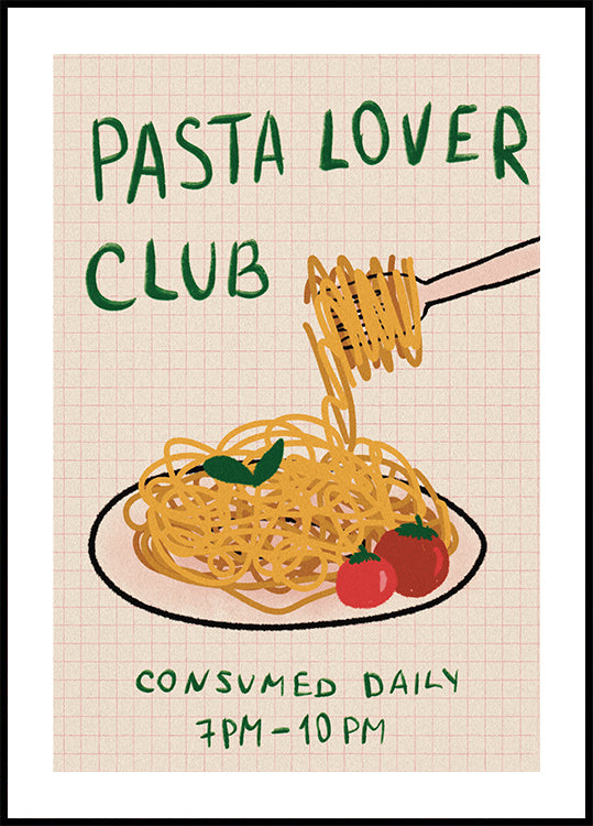 Pasta Lover Club, Hand-drawn Spaghetti Dinner Poster - Posterbox.dk
