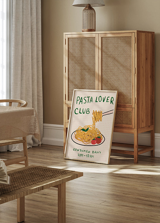 Pasta Lover Club, Hand-drawn Spaghetti Dinner Poster - Posterbox.dk