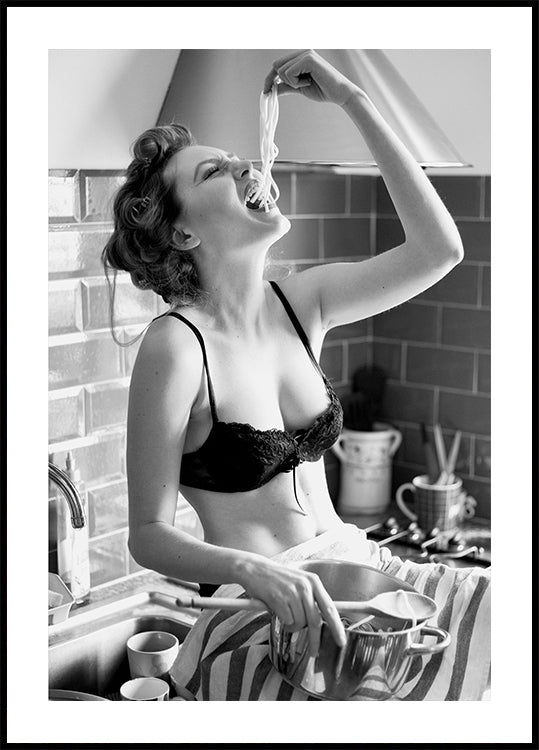 Pasta Lover in Black & White Poster - Posterbox.dk