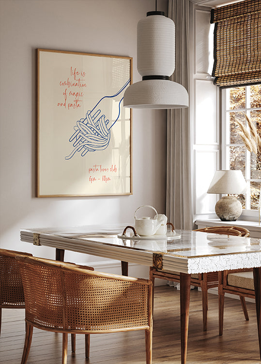 Pasta Quote Print, Fork and Spaghetti, Magic and Pasta, Italian Food Lover Poster - Posterbox.dk