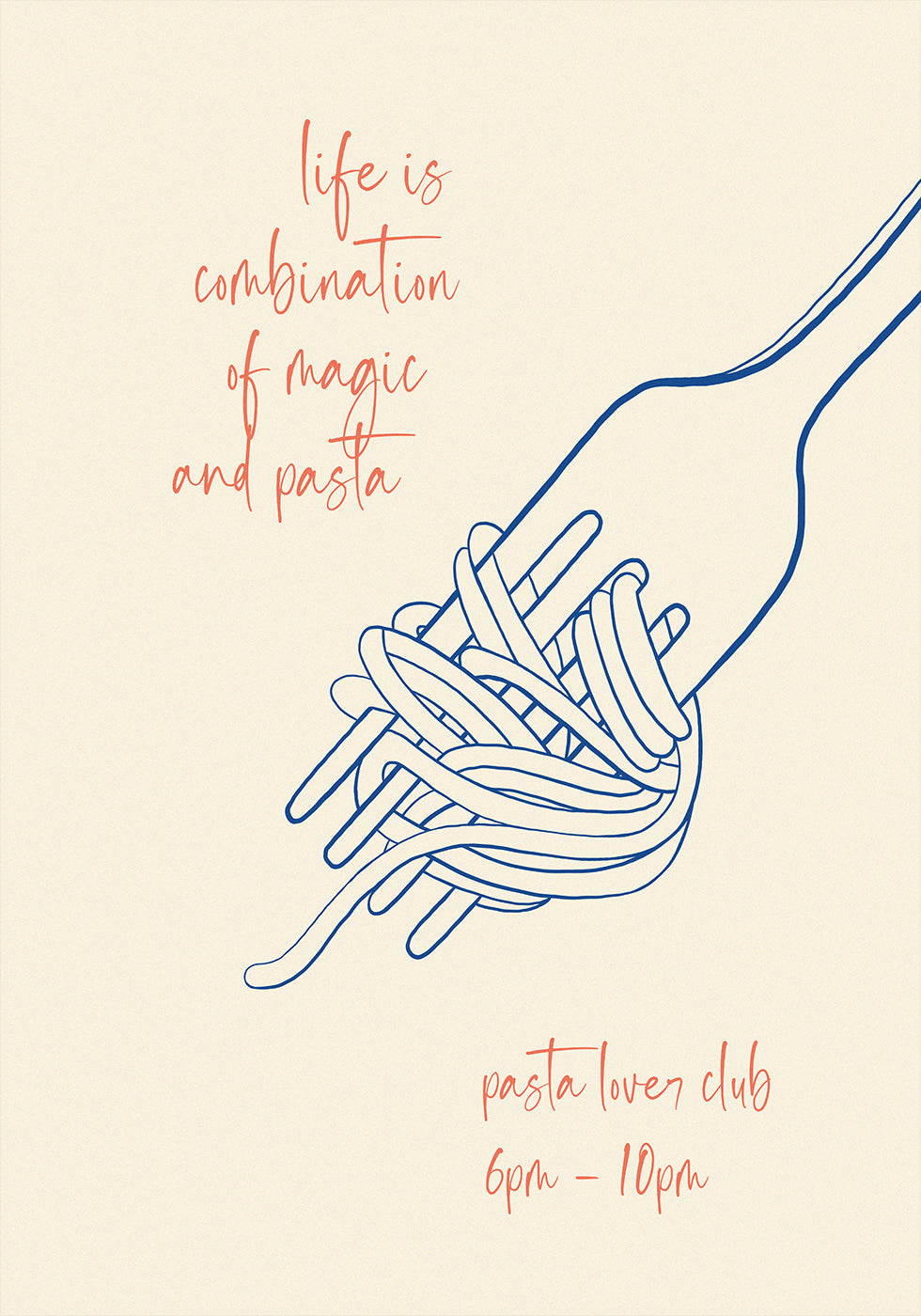 Pasta Quote Print, Fork and Spaghetti, Magic and Pasta, Italian Food Lover Poster - Posterbox.dk