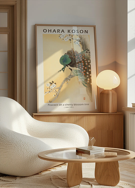 Peacock on a Cherry Blossom Tree, Japanese Woodblock By Ohara Koson Poster - Posterbox.dk
