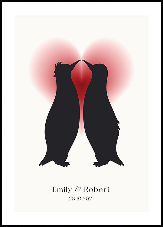 Penguin Love, Custom Couple Names and Date Poster - Posterbox.dk