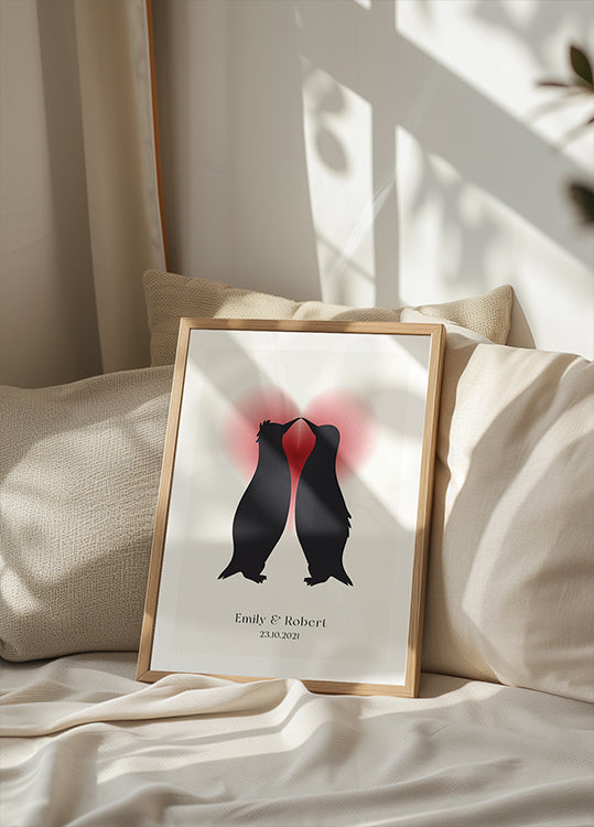 Penguin Love, Custom Couple Names and Date Poster - Posterbox.dk
