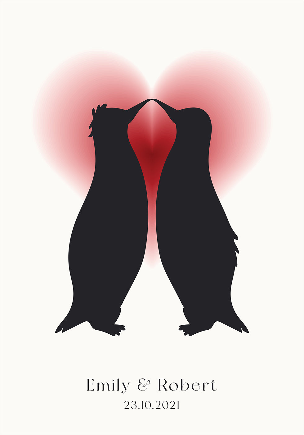 Penguin Love, Custom Couple Names and Date Poster - Posterbox.dk